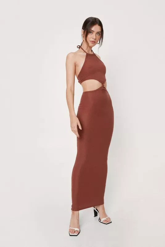 Ribbed Cut Out Halter Maxi Dress | Nasty Gal (US)