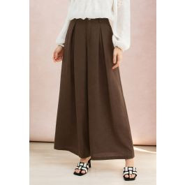 Front Pleat Linen-Blend Palazzo Pants in Brown for Resort Dinner & Workday | Chicwish