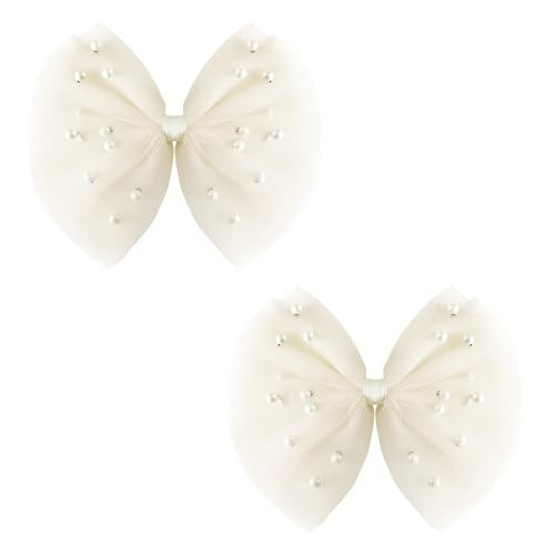 2 PCS Pearl Hair Bows Hair Clips for Toddler Girls - Elegant Ivory Lace Veil Hair Accessories for Birthday, Wedding, Halloween, Thanksgiving, and Christmas Occasions(Ivory) | Amazon (US)
