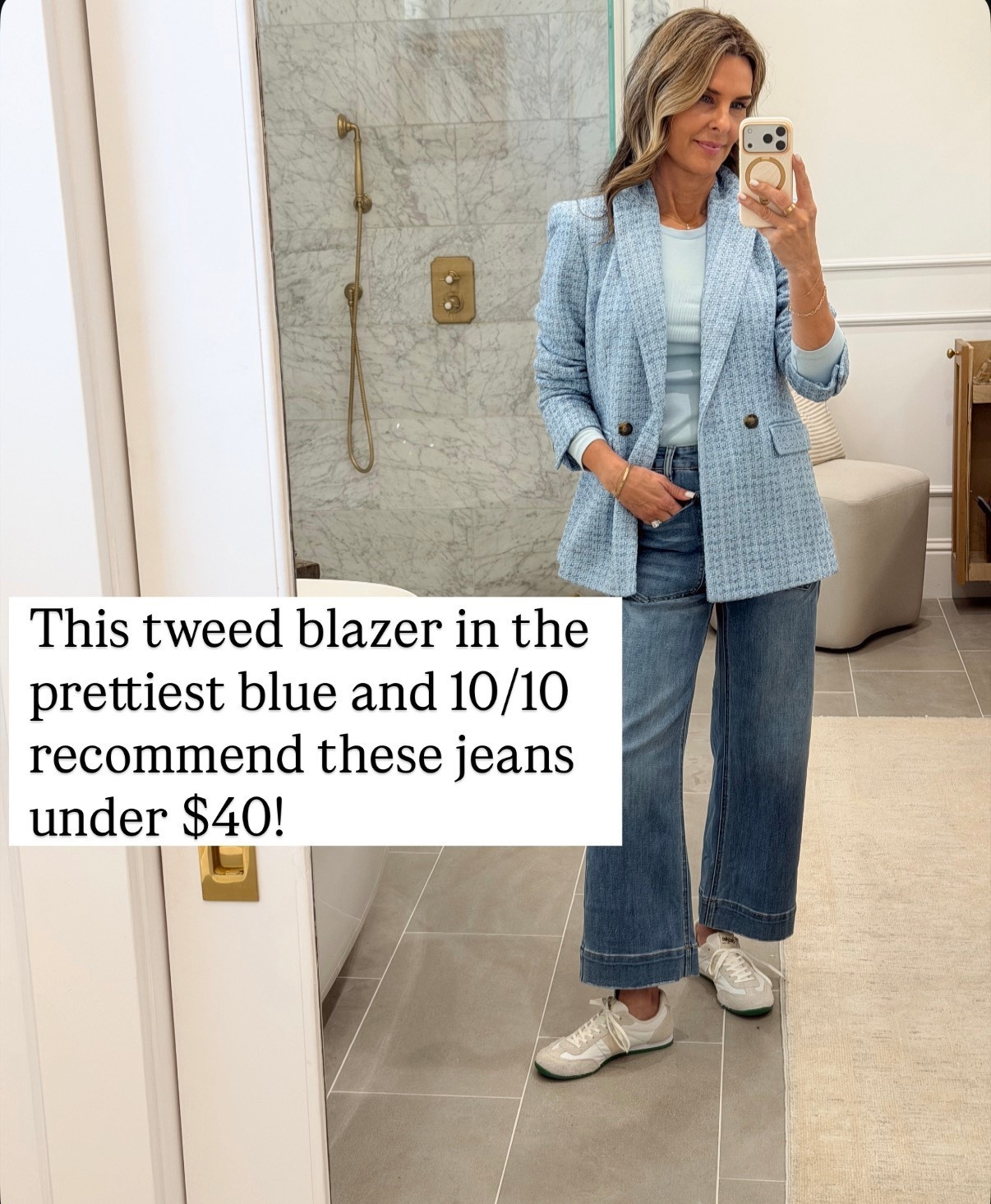 Wearing a 0 in blazer, size down, jeans are 10/10. I’m 5’6”
Sneakers are comfy and love the style! TTS if in between size up 


#LTKOver40 #LTKootd #LTKdayinmylife