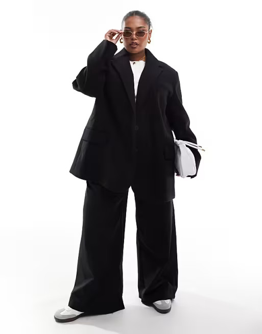 ASOS DESIGN Curve formal faux wool blazer in black | ASOS (Global)