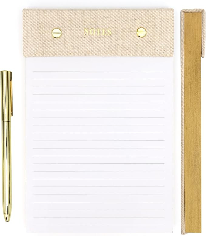 Lined Notepad, Aesthetic Linen Memo Pad With Matching Gold Gel Pen, 125 Sheets, 8.1 x 5.3 in - 10... | Amazon (US)