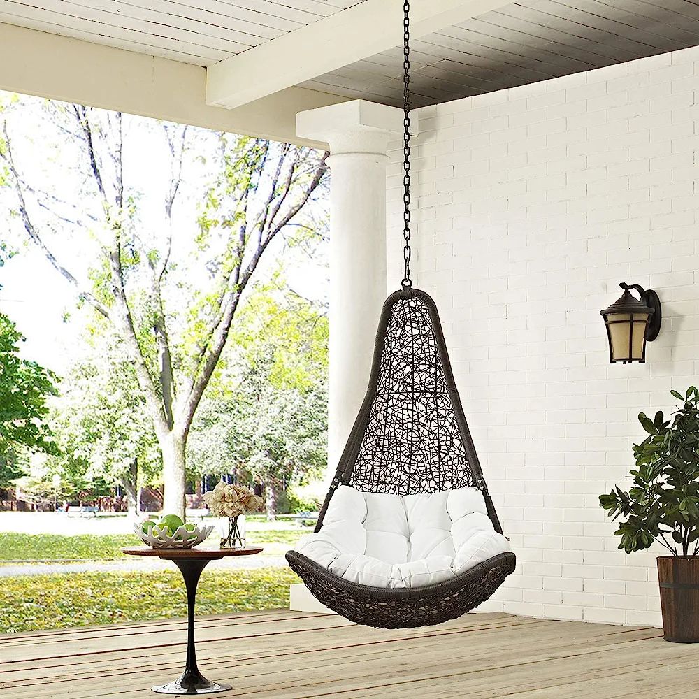 Modway EEI-2657-GRY-WHI-SET Abate Wicker Rattan Outdoor Patio with Hanging Steel Chain, Swing Cha... | Amazon (US)