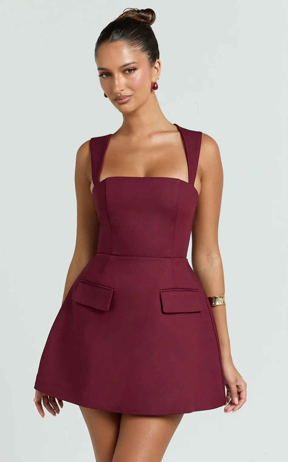 Garrett Mini Dress - Square Neck Fit And Flare Dress in Wine | Showpo (US, UK & Europe)