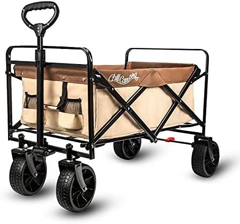 Beach Wagon Cart, Collapsible Folding Wagon with Big Rubber Wheels, Adjustable Handles and Brake,... | Amazon (US)