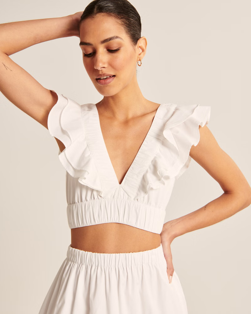 Drama Collar Ruffle Poplin Top | Abercrombie & Fitch (US)