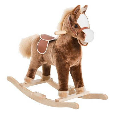 Qaba Kids Rocking Horse, Plush Toddler Rocker, Wooden Base Ride-On Toy with Handle Grip, Traditional Toy for Kids 36M+, Brown | Target
