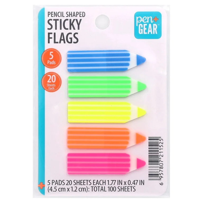 Pen+Gear Multicolor Transparent Sticky Note Flags, Pencil-Shaped, 1.77 x 0.47 Inches, 5 Pads | Walmart (US)