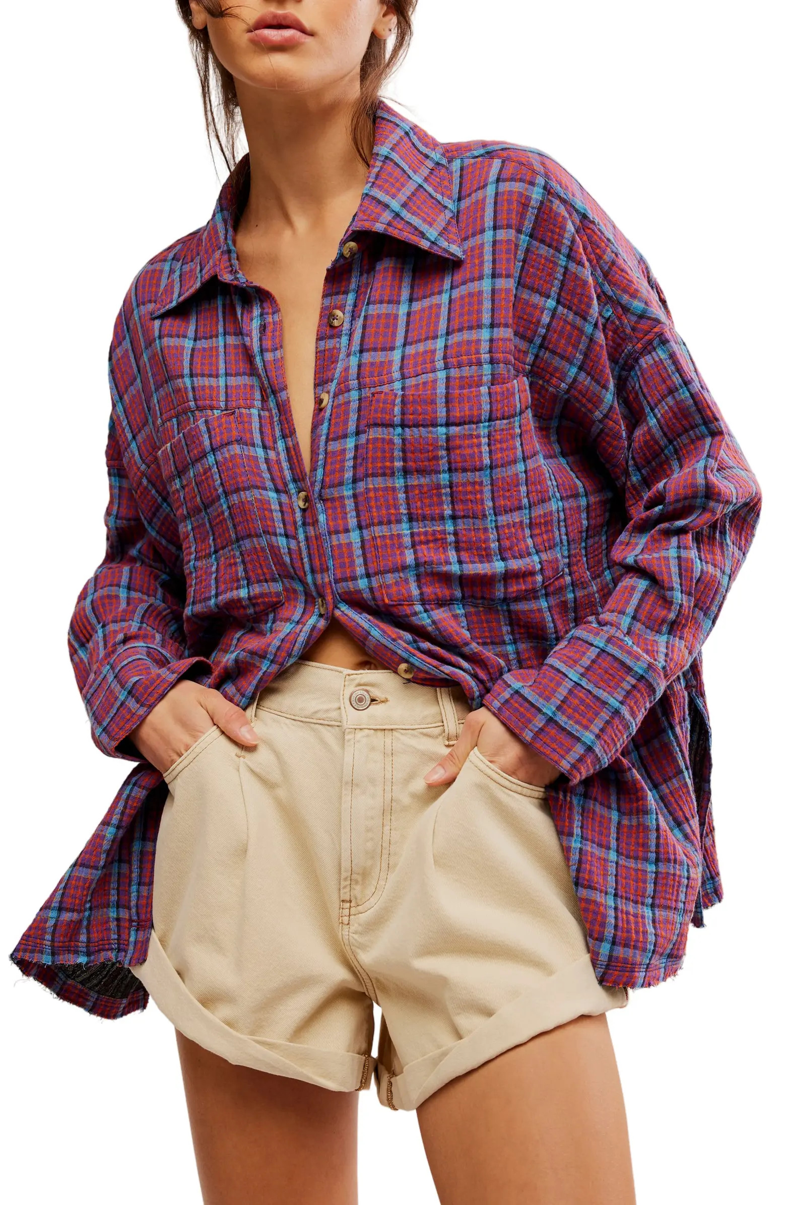 Free People Cardiff Plaid Texture Shirt | Nordstrom | Nordstrom