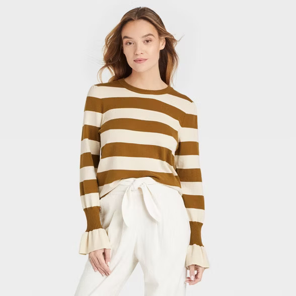 Women's Crewneck Pullover Sweater - Who What Wear™ Black Striped S | Target