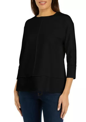 Petite Serenity Knit 3/4 Dolman Sleeve Seam Detail Tunic | Belk