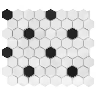 Daltile Restore Matte Black and White 14 in. x 11 in. Glazed Ceramic Hexagon Mosaic Tile (10 sq. ... | The Home Depot