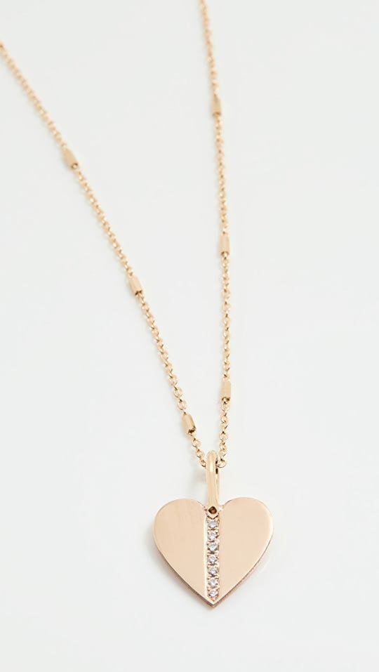 Zoe Chicco 14k Pave Diamond Line Heart Pendant Bar and Cable Chain Necklace | SHOPBOP | Shopbop