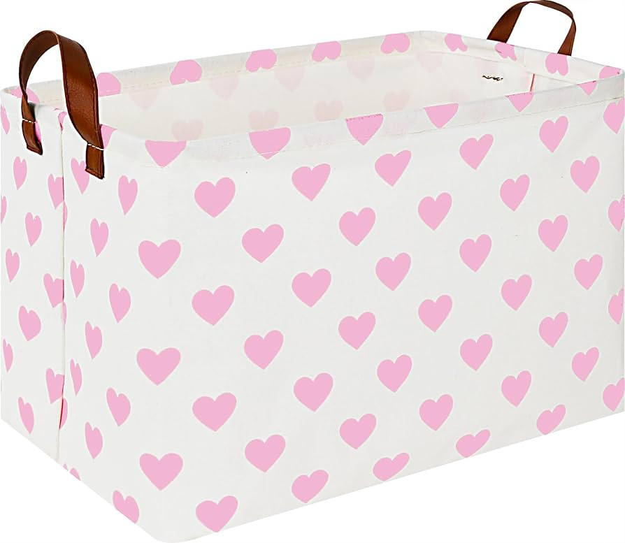Rectangle Pink Heart Gift Basket,Girl Storage Basket,Pink Easter Basket,Kids Toys Bin for Playroo... | Amazon (US)