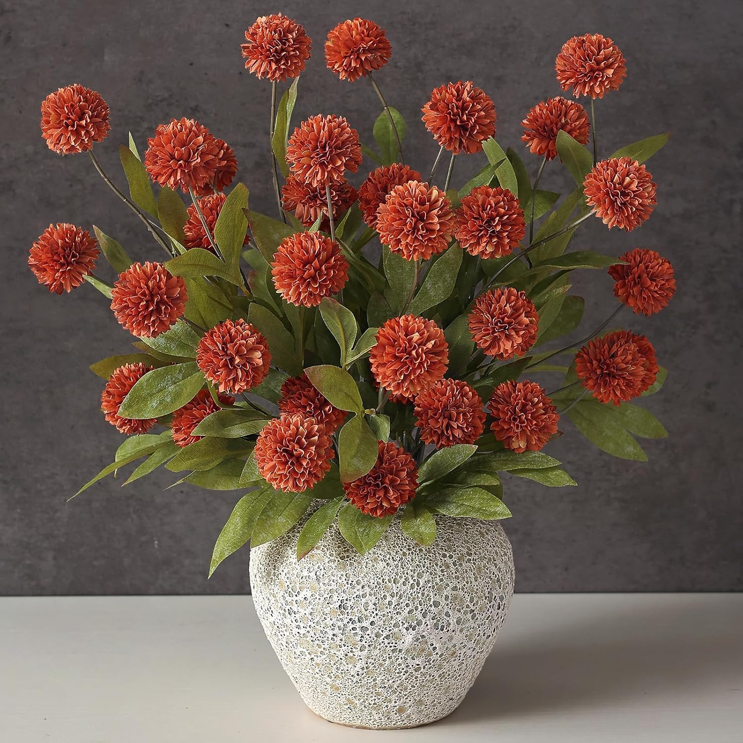 6 Pcs 27" Artificial Fall Pompon Mum Flower Stems for Vase (Orange) | Amazon (US)