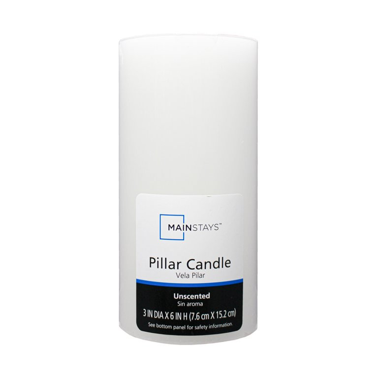 Mainstays Unscented Pillar Candles, 3x6 inches, White | Walmart (US)