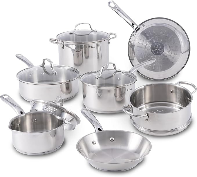 T-fal Gourmet Stainless Steel Cookware Set 11 Piece, Induction, Oven Broiler Safe 500F, Kitchen C... | Amazon (US)