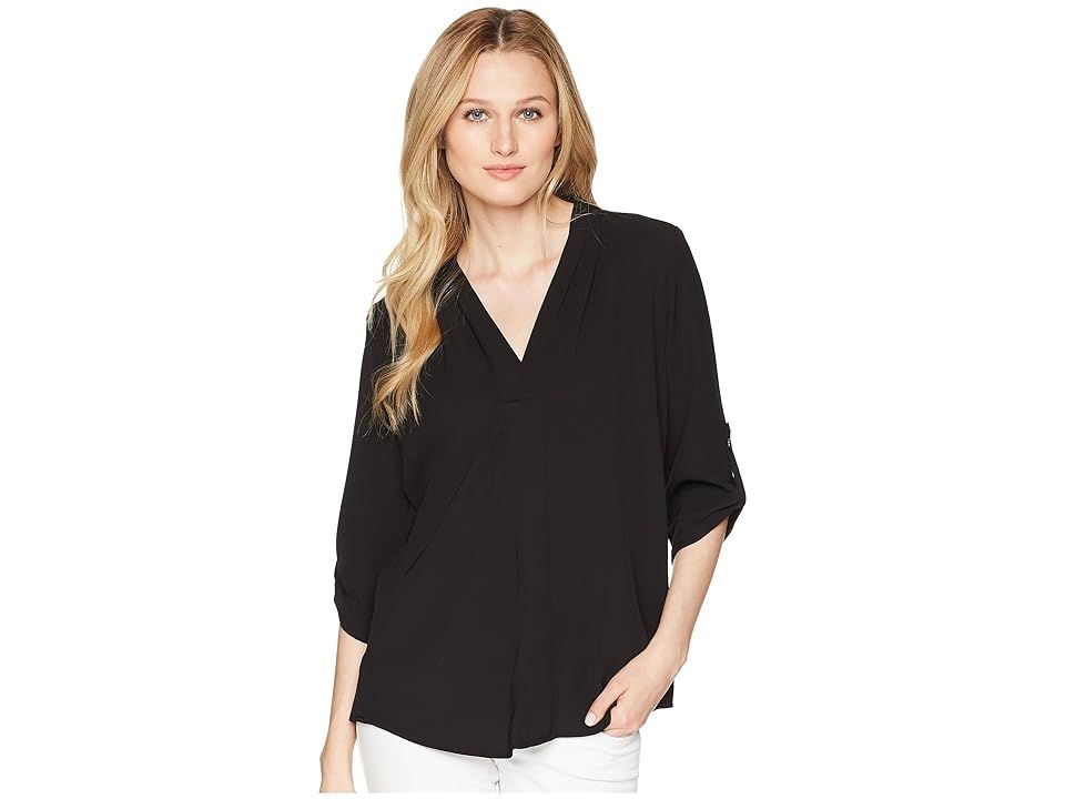 Calvin Klein Roll Sleeve with Inverted Pleat (Black) Women's Clothing | Zappos