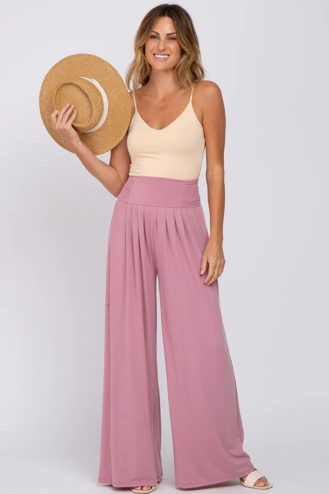 Mauve Smocked Wide Leg Pants | PinkBlush Maternity
