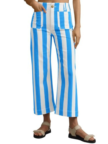 Tankaneo Womens Cropped Striped Jeans Casual High Waisted Stretchy Polka Dots Straight Leg Denim ... | Amazon (US)