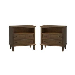 Juiien Mid-Century Solid Wood 2 - Drawer Storage Nightstand with USB Port Set of 2-Walnut | The Home Depot