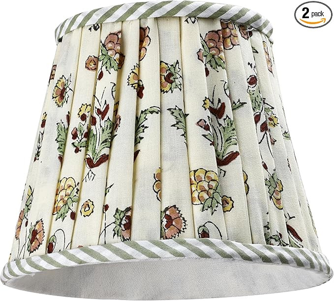 Ridhi Block Print Jasmine Yellow Lamp Shade 4" Top x 5" Bottom x 6" Slant Set of 2 Handmade Pleat... | Amazon (US)