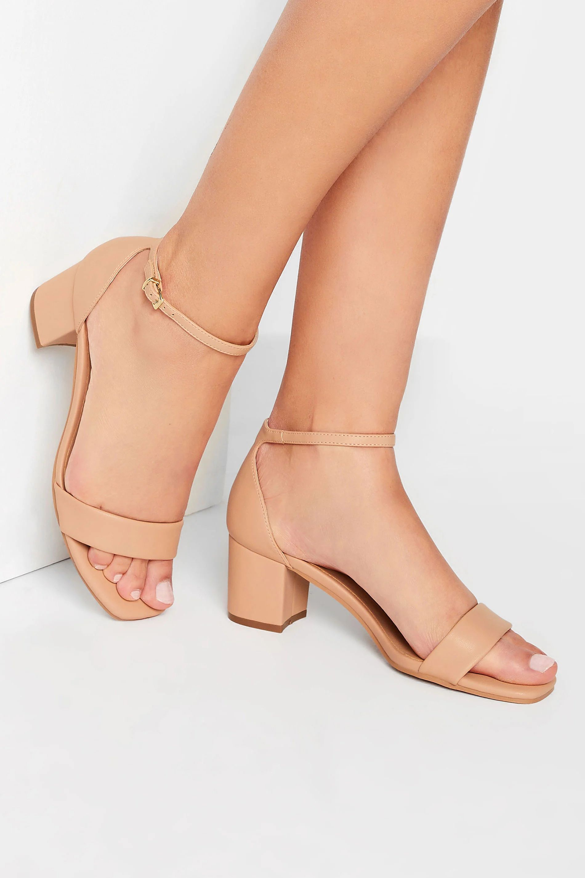 LTS Nude Faux Leather Block Heel Sandals In Standard Fit | Long Tall Sally