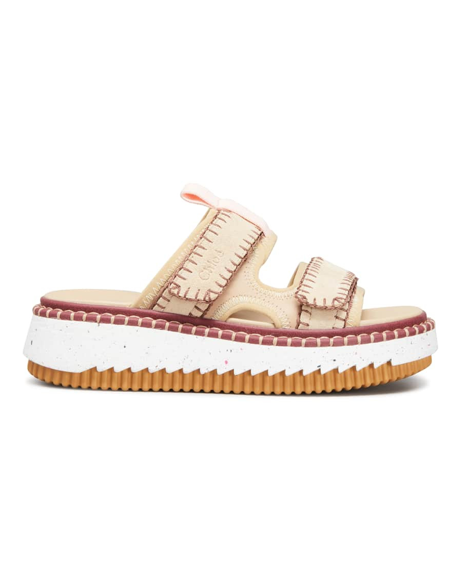Chloe Lilli Double-Strap Platform Slide Sandals | Neiman Marcus
