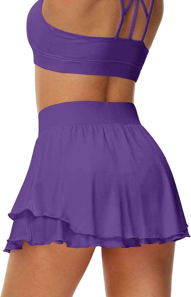 UrKeuf Women's Athletic Tennis Skirts with Pockets 13in Ruffle Golf Running Workout Ice Silk Flow... | Amazon (US)
