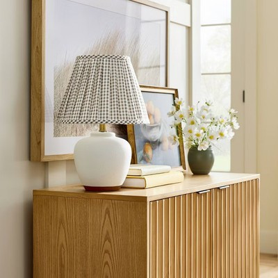 Ceramic Table Lamp with Gingham Print Pleated Shade Cream/Sage Green | eBay US