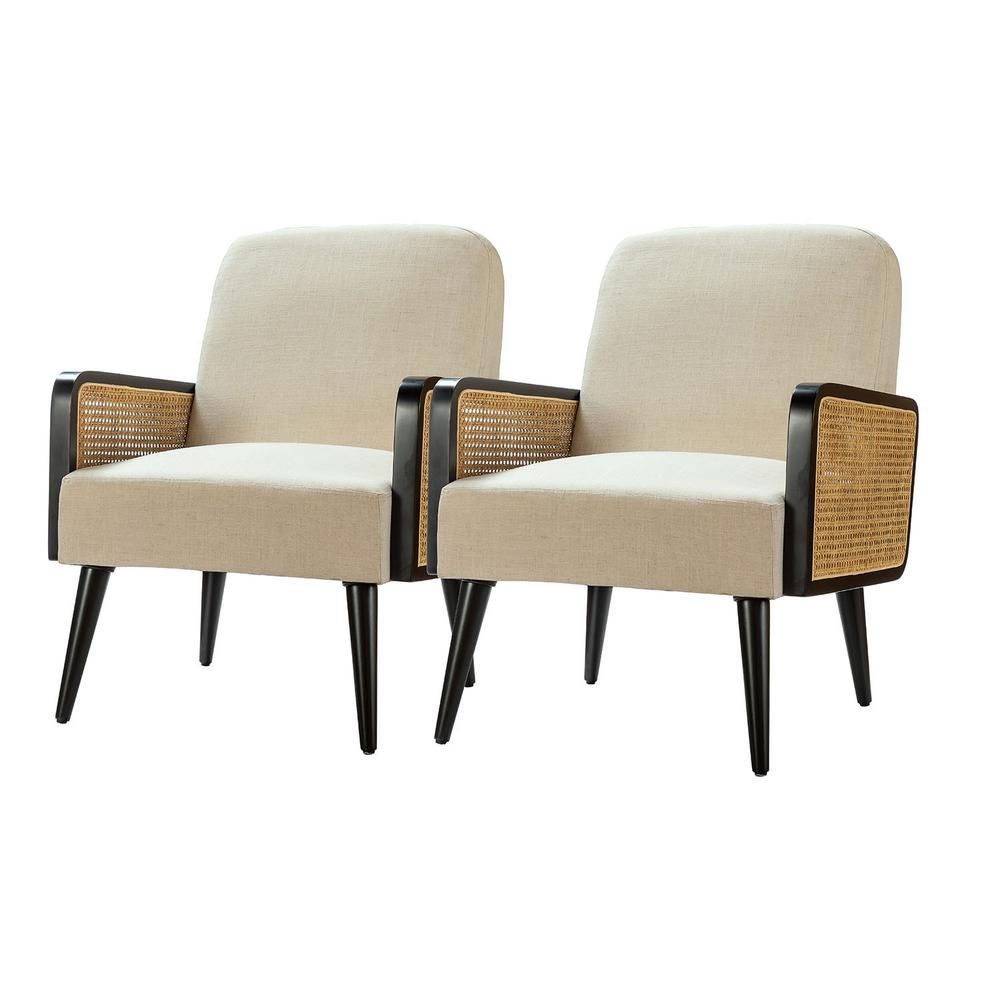 JAYDEN CREATION Elva Linen Armchair with Wood Base (Set of 2) | The Home Depot