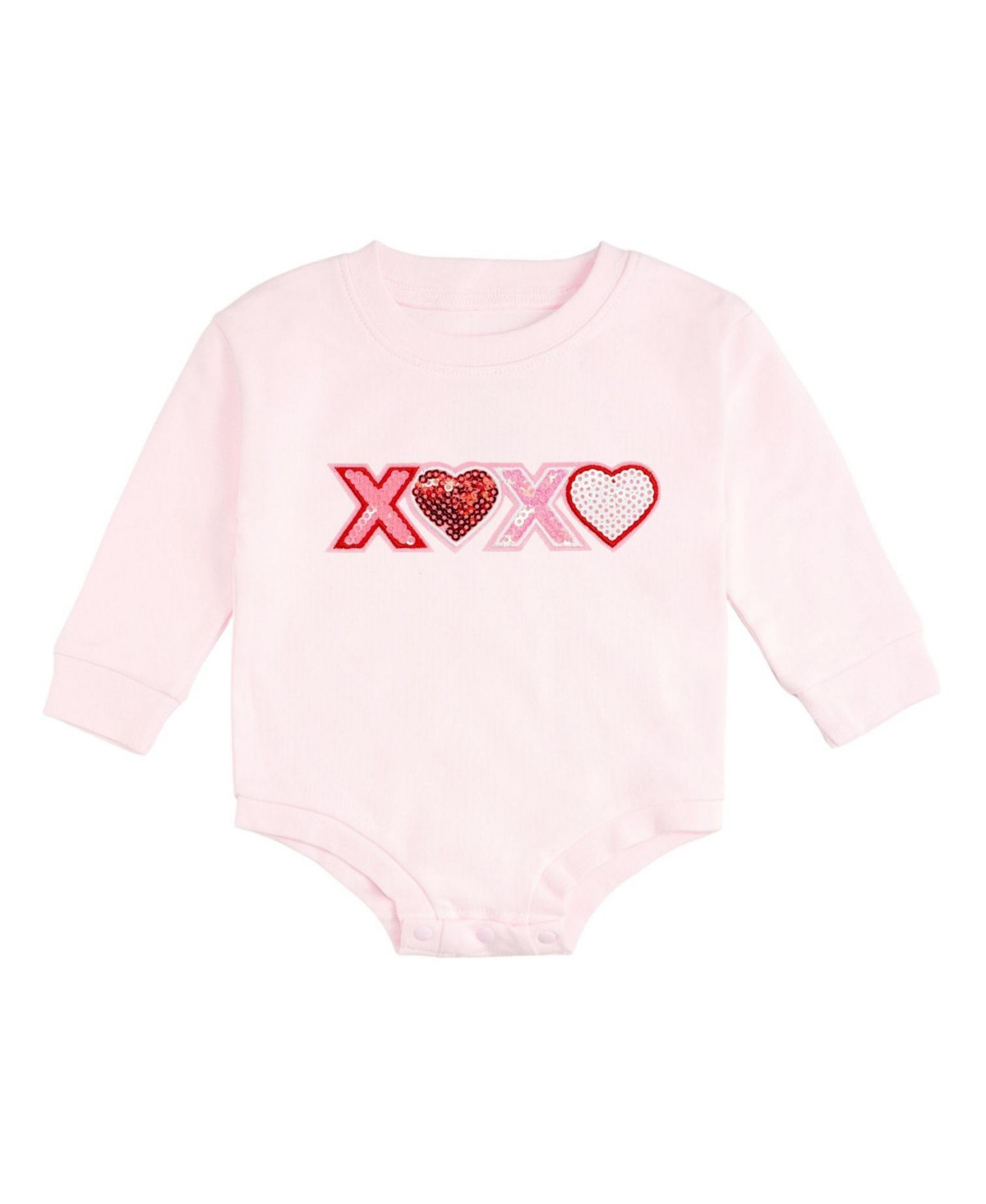 Sweet Wink Baby Girls Xoxo Sequin Patch Valentine's Day Long Sleeve Romper - Ballet pink | Macy's