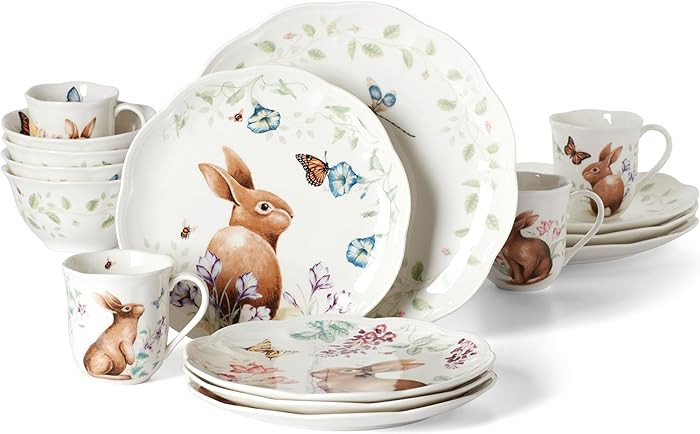 Lenox Dinnerware Set, Butterfly Meadow Bunny 16-Piece Set, Service For 4, Dishwasher Safe, Microw... | Amazon (US)