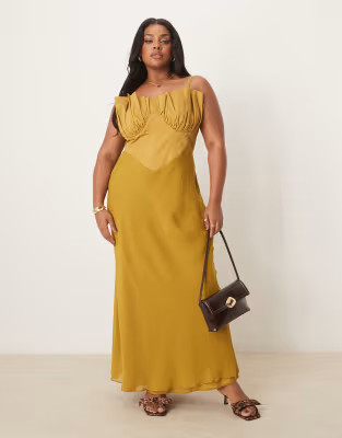 ASOS DESIGN Curve hybrid corset bias midaxi dress in ochre | ASOS (Global)