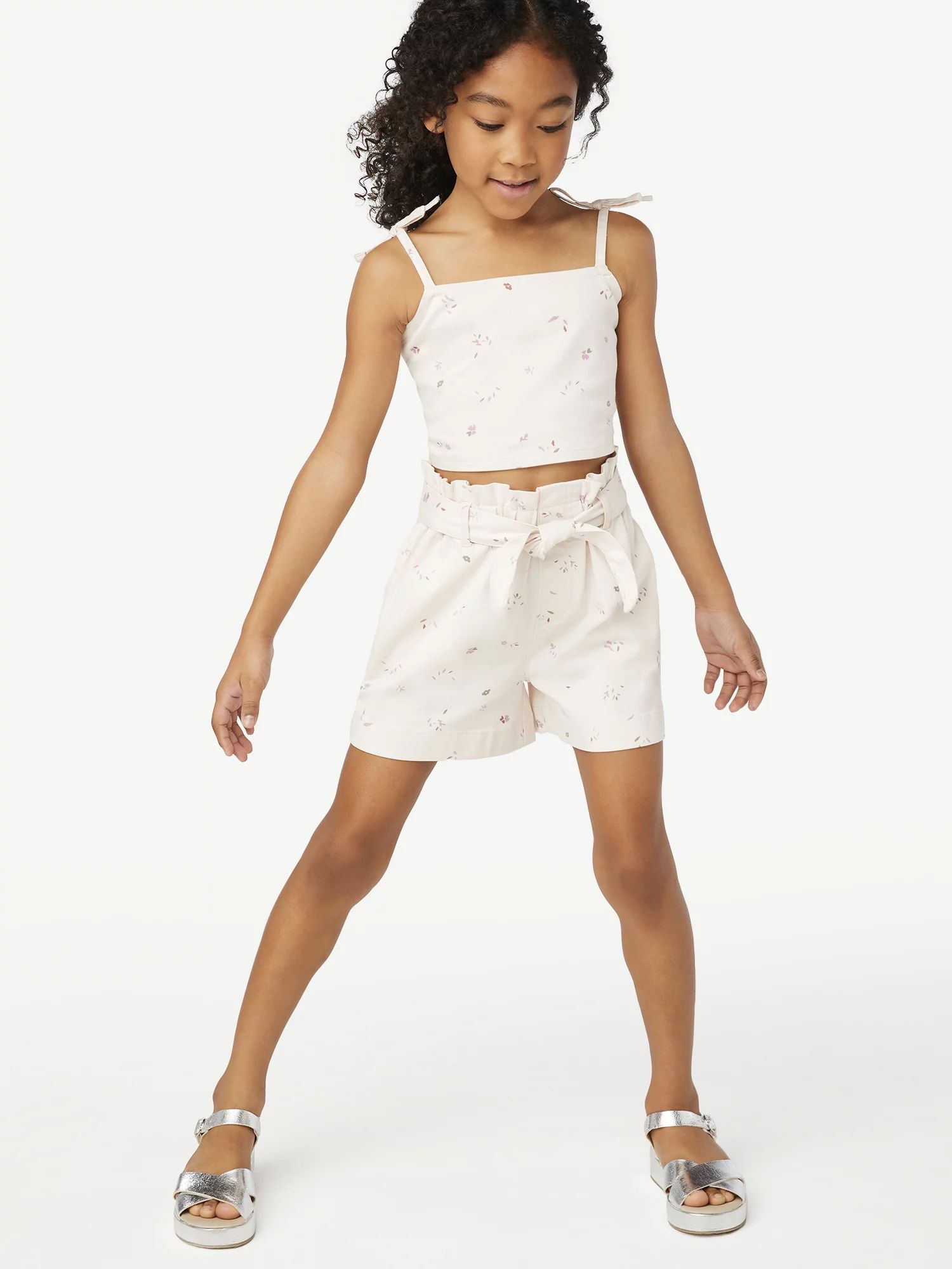 Free Assembly Girls Cropped Tank Top and Paperbag Shorts Set, 2-Piece, Sizes 4-18 - Walmart.com | Walmart (US)