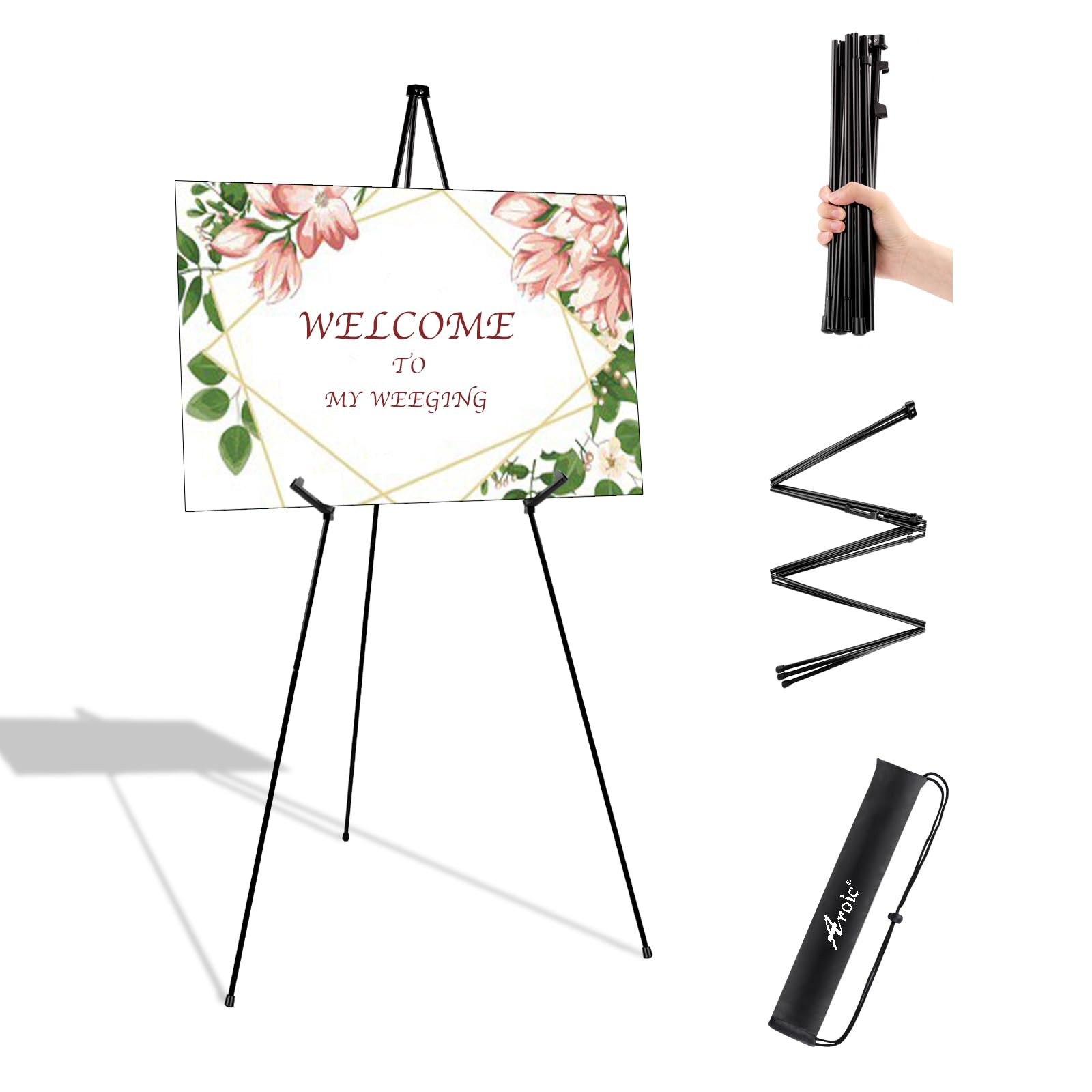 AROIC 65'' Easel Stand for Wedding Sign, 1 Pack Portable & Collapsable Poster Stand for Display,B... | Amazon (US)