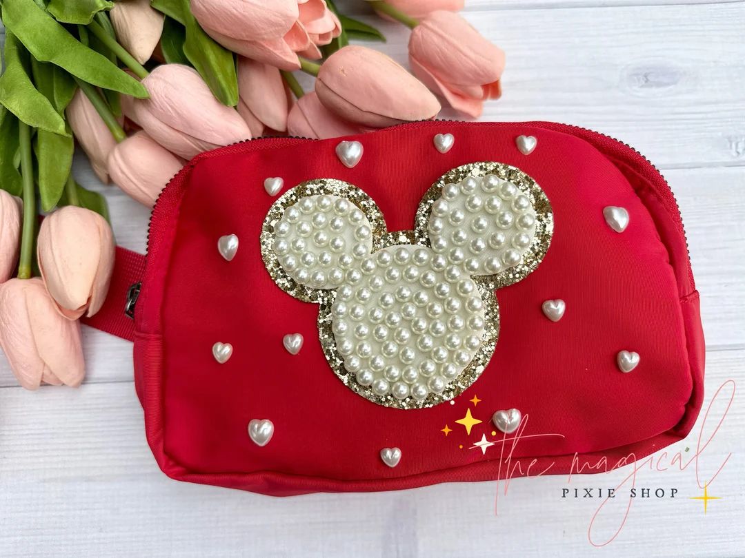 Heart Pearls Mouse Red Crossbody Bag, Bridal Pearl Mouse Bag, Theme Park Fanny Pack - Etsy | Etsy (US)
