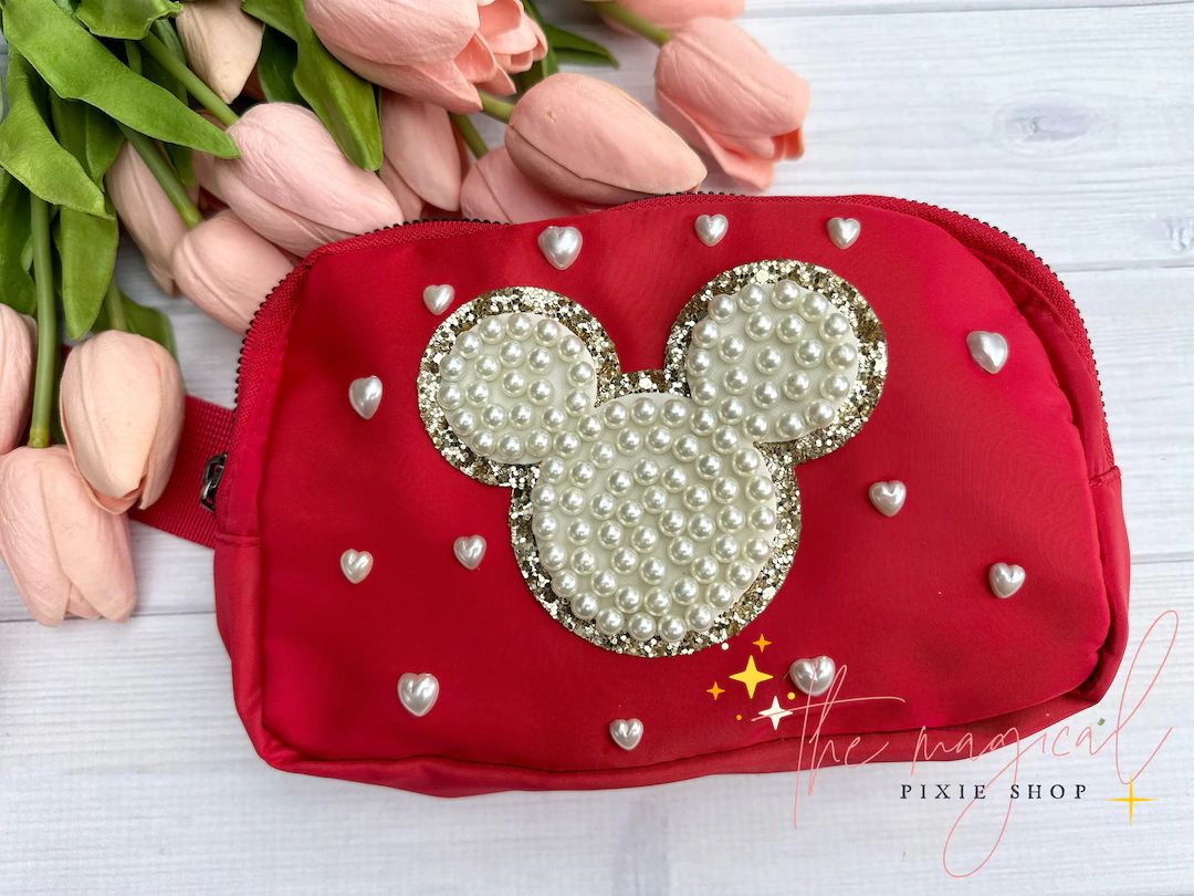 Heart Pearls Mouse Red Crossbody Bag, Bridal Pearl Mouse Bag, Theme Park Fanny Pack - Etsy | Etsy (US)