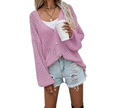 HZSONNE Womens Kimono Batwing Cable Knitted Slouchy Button Down Cardigan Sweater Soft Hollow Out ... | Amazon (US)