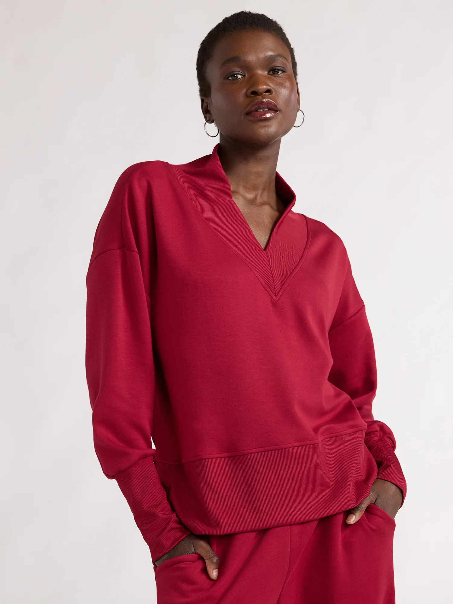 Scoop Women's Ultimate ScubaKnit V-Neck Sweatshirt, Sizes XS-XXL | Walmart (US)