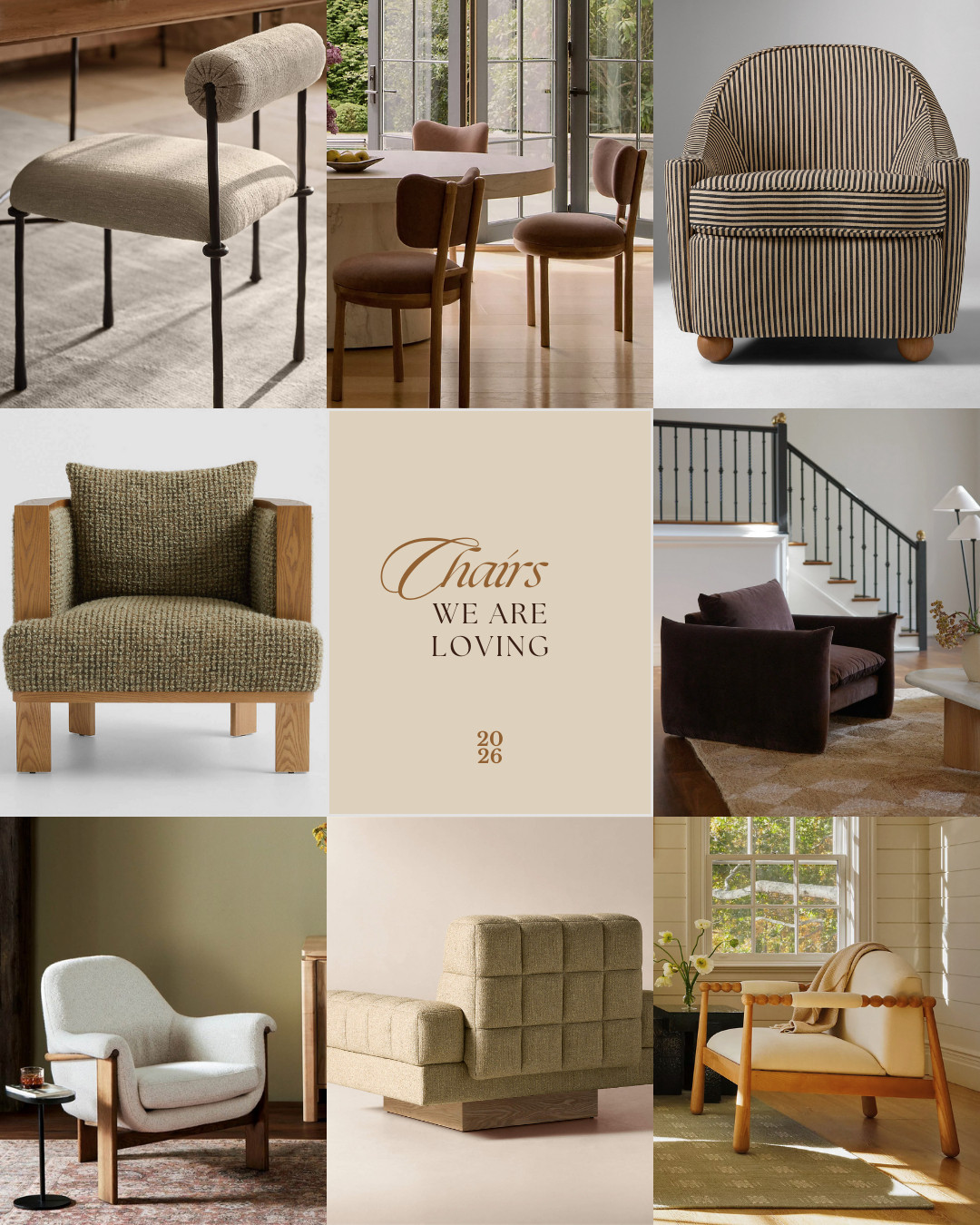 Chairs we’re loving in 2026! Sculptural silhouettes, rich textures, and a balance of warm neutrals with moody, saturated tones. Statement pieces that ground a space while still feeling elevated and timeless! 

 #LTKHome