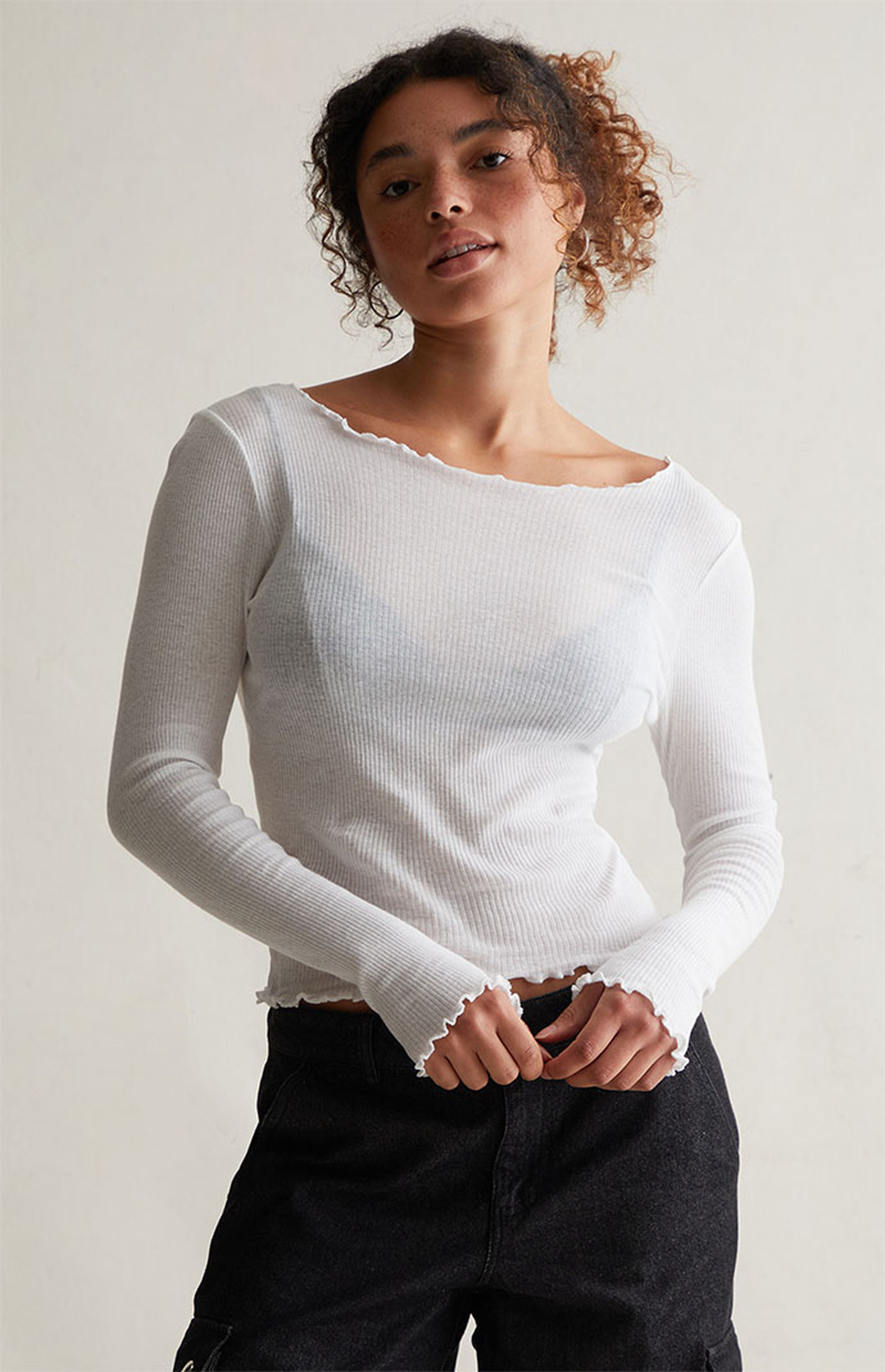 Dove Lettuce Edge Long Sleeve Top | PacSun