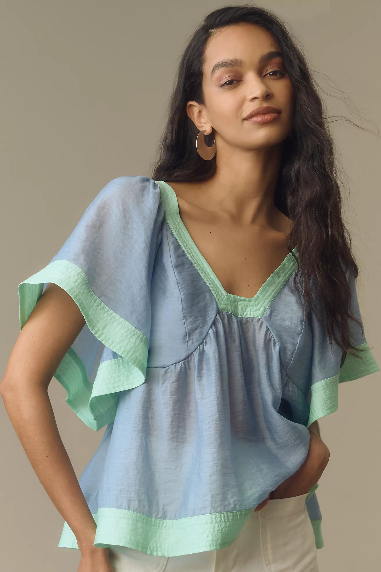 By Anthropologie Colorblock Babydoll Top | Anthropologie (US)
