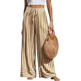 PRETTYGARDEN Womens Palazzo Pants Summer Striped Wide Leg Trousers Elastic Waist Flowy Lounge Pan... | Walmart (US)