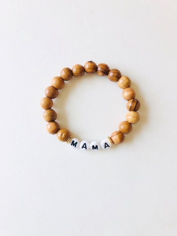Olive wood beaded MAMA word bracelet | Etsy (US)