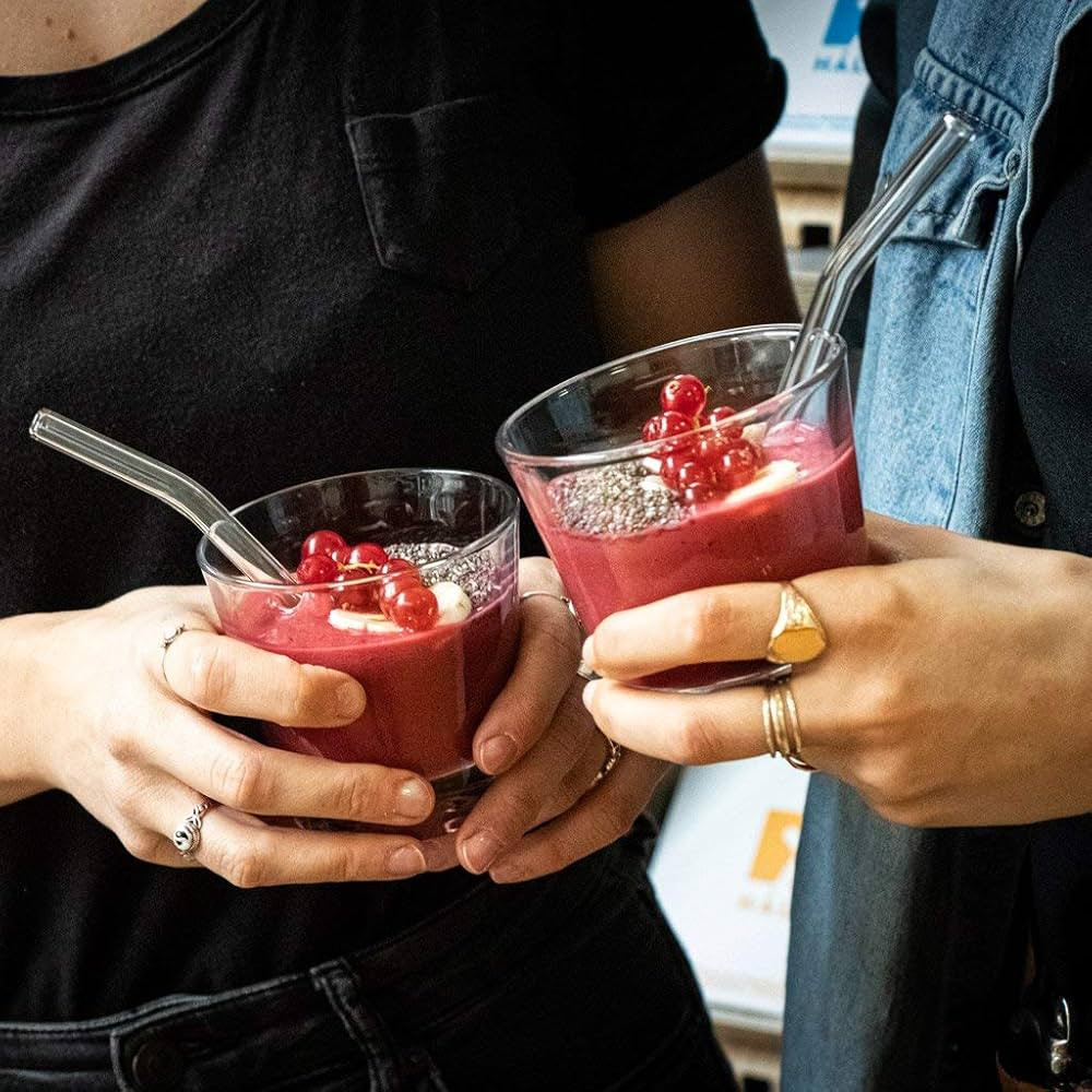 Halm Glass Straws – 6x Short 6 Inch bent Reusable Drinking Straws + Plastic-Free Cleaning Brush... | Amazon (US)