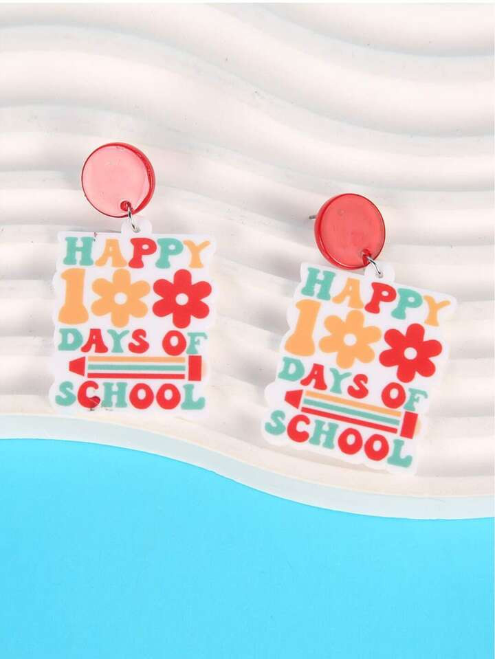 1pair Cartoon Creative Teacher Student Welcome Earrings For New Semester, Colored Pencil & School... | SHEIN