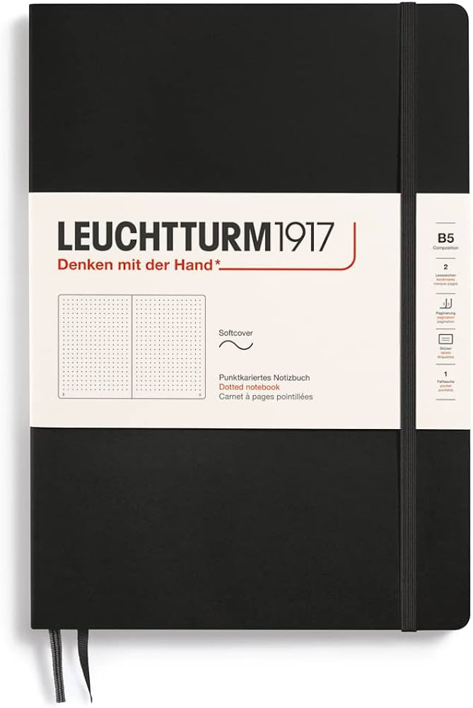 LEUCHTTURM1917 349298 Notizbuch, Softcover, 123 nummerierte Seiten, Dotted, Schwarz, Composition ... | Amazon (DE)