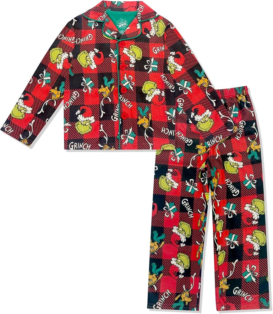 The Grinch Pajamas 2-Piece Matching Set - Soft Kids Christmas PJs Loungewear Button Down Coat, Bo... | Amazon (US)
