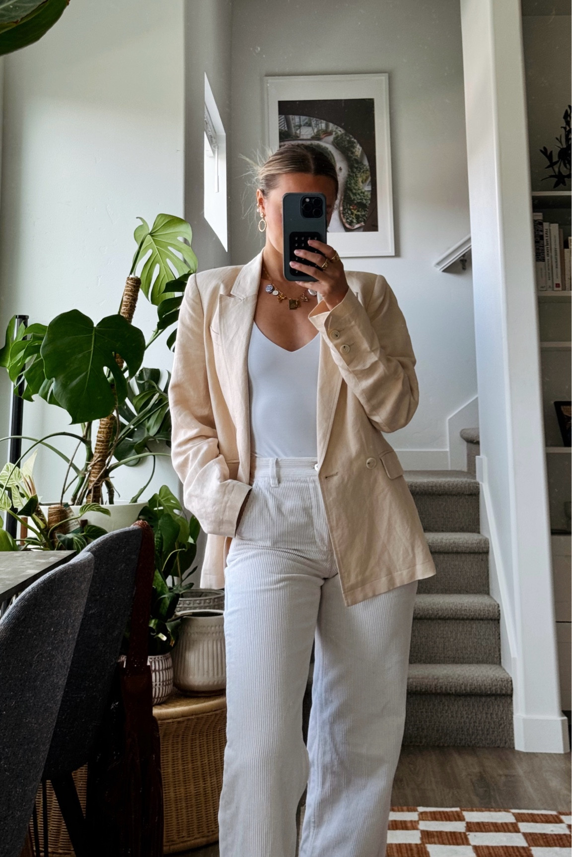 When you work from home but you have a bunch of meetings 🤍
—
Fall outfit work from home business casual professional corduroy, ribbed wide leg, white pants from Aritzia white body con bodysuit V-neck tank top from Aritzia cream colored blazer from Paige with a charm necklace 

#LTKFallSale #LTKWorkwear #LTKNYFW